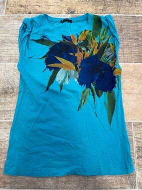 Sisley Blue Floral Print Tee Tank Top Womens Size XS